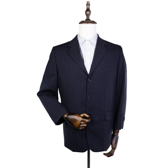 Mantoni Super 140s Mens 40s Wool Blue Striped Blazer Jacket 3 button EUC - Picture 2 of 13